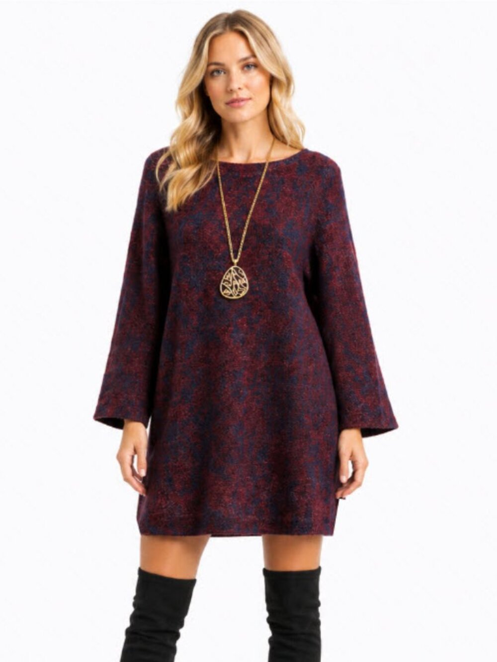 COS Mohair Wool Sweater Dress  Oversized Size Small  Burgundy & Navy